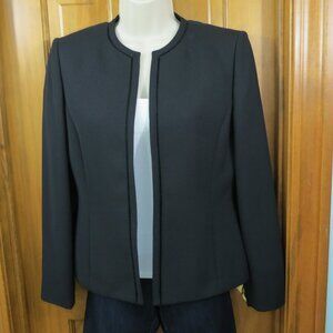 Tahari Black Jacket Lined No Collar Open Front Business Office Size 4P